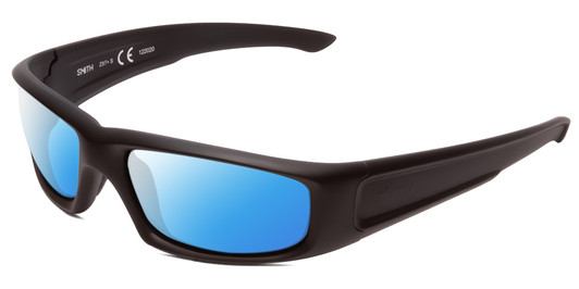 Profile View of Smith Optics Hudson Designer Polarized Sunglasses with Custom Cut Blue Mirror Lenses in Black Unisex Rectangle Full Rim Acetate 59 mm