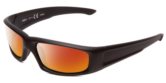 Profile View of Smith Optics Hudson Designer Polarized Sunglasses with Custom Cut Red Mirror Lenses in Black Unisex Rectangle Full Rim Acetate 59 mm