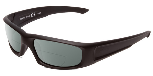 Profile View of Smith Optics Hudson Designer Polarized Reading Sunglasses with Custom Cut Powered Smoke Grey Lenses in Black Unisex Rectangle Full Rim Acetate 59 mm