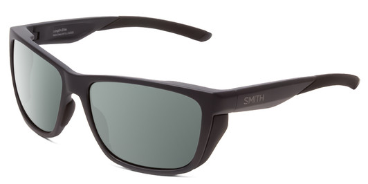 Profile View of Smith Optics Longfin Elite Designer Polarized Sunglasses with Custom Cut Smoke Grey Lenses in Matte Deep Ink Navy Blue Cobalt Unisex Wrap Full Rim Acetate 59 mm