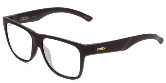 Profile View of Smith Optics Lowdown 2 Designer Reading Eye Glasses in Matte Black Gold Unisex Classic Full Rim Acetate 55 mm