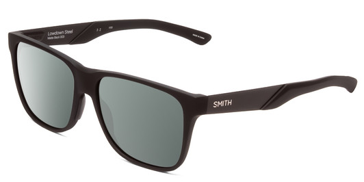 Profile View of Smith Optics Lowdown Steel Designer Polarized Sunglasses with Custom Cut Smoke Grey Lenses in Matte Black Unisex Classic Full Rim Acetate 56 mm