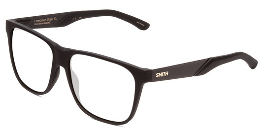 Profile View of Smith Optics Lowdown Steel XL Designer Reading Eye Glasses in Matte Black Gold Unisex Classic Full Rim Acetate 59 mm