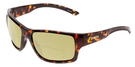 Profile View of Smith Optics Outback Designer Polarized Reading Sunglasses with Custom Cut Powered Sun Flower Yellow Lenses in Tortoise Havana Gold Unisex Square Full Rim Acetate 59 mm