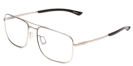 Profile View of Smith Optics Outcome Designer Progressive Lens Blue Light Blocking Eyeglasses in Matte Silver Black Unisex Aviator Full Rim Metal 59 mm with Blue Light Zone functionality illustration laid over the lens
