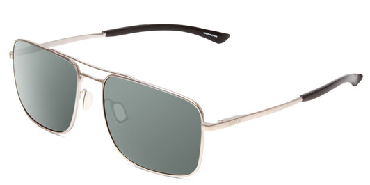 Profile View of Smith Optics Outcome Designer Polarized Sunglasses with Custom Cut Smoke Grey Lenses in Matte Silver Black Unisex Aviator Full Rim Metal 59 mm