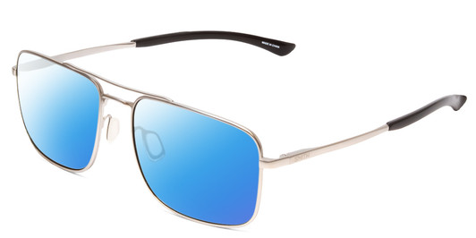 Profile View of Smith Optics Outcome Designer Polarized Sunglasses with Custom Cut Blue Mirror Lenses in Matte Silver Black Unisex Aviator Full Rim Metal 59 mm
