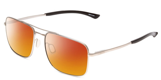 Profile View of Smith Optics Outcome Designer Polarized Sunglasses with Custom Cut Red Mirror Lenses in Matte Silver Black Unisex Aviator Full Rim Metal 59 mm