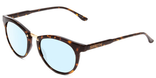 Profile View of Smith Optics Questa Designer Blue Light Blocking Eyeglasses in Vintage Tortoise Havana Brown Gold Ladies Round Full Rim Acetate 50 mm
