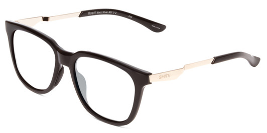 Profile View of Smith Optics Roam Designer Reading Eye Glasses with Custom Cut Powered Lenses in Gloss Black Silver Unisex Classic Full Rim Acetate 53 mm