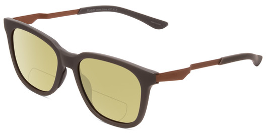 Profile View of Smith Optics Roam Designer Polarized Reading Sunglasses with Custom Cut Powered Sun Flower Yellow Lenses in Matte Gravy Grey Unisex Classic Full Rim Acetate 53 mm