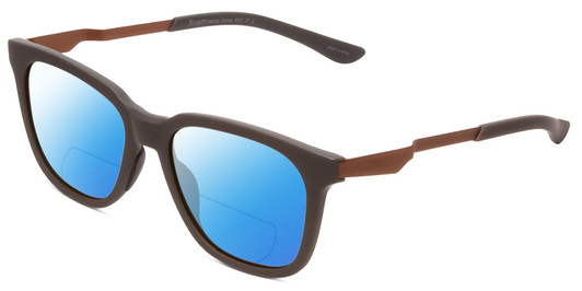 Profile View of Smith Optics Roam Designer Polarized Reading Sunglasses with Custom Cut Powered Blue Mirror Lenses in Matte Gravy Grey Unisex Classic Full Rim Acetate 53 mm