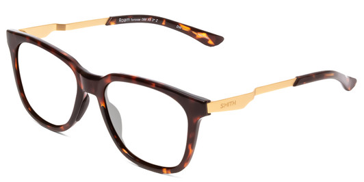 Profile View of Smith Optics Roam Designer Progressive Lens Blue Light Blocking Eyeglasses in Tortoise Havana Gold Unisex Classic Full Rim Acetate 53 mm with Blue Light Zone functionality illustration laid over the lens