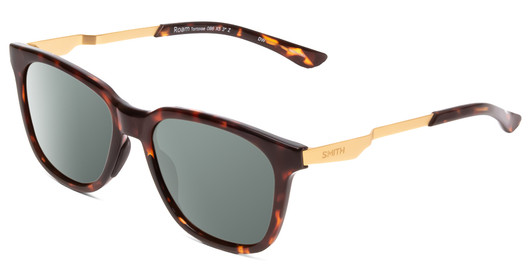 Profile View of Smith Optics Roam Designer Polarized Sunglasses with Custom Cut Smoke Grey Lenses in Tortoise Havana Gold Unisex Classic Full Rim Acetate 53 mm