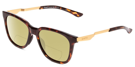 Profile View of Smith Optics Roam Designer Polarized Reading Sunglasses with Custom Cut Powered Sun Flower Yellow Lenses in Tortoise Havana Gold Unisex Classic Full Rim Acetate 53 mm