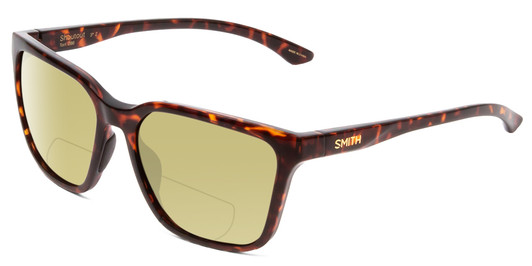 Profile View of Smith Optics Shoutout Designer Polarized Reading Sunglasses with Custom Cut Powered Sun Flower Yellow Lenses in Tortoise Havana Gold Unisex Retro Full Rim Acetate 57 mm