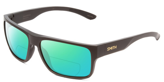 Profile View of Smith Optics Soundtrack Designer Polarized Reading Sunglasses with Custom Cut Powered Green Mirror Lenses in Matte Gravy Grey Unisex Rectangle Full Rim Acetate 61 mm