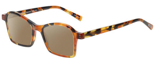 Profile View of Eyebobs Sparkler Designer Polarized Sunglasses with Custom Cut Amber Brown Lenses in Light Tortoise Havana Brown Gold Crystal Ladies Square Full Rim Acetate 49 mm
