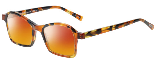 Profile View of Eyebobs Sparkler Designer Polarized Sunglasses with Custom Cut Red Mirror Lenses in Light Tortoise Havana Brown Gold Crystal Ladies Square Full Rim Acetate 49 mm