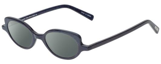 Profile View of Eyebobs Peep Show Designer Polarized Sunglasses with Custom Cut Smoke Grey Lenses in Deep Purple Blue Marble Ladies Cateye Full Rim Acetate 46 mm