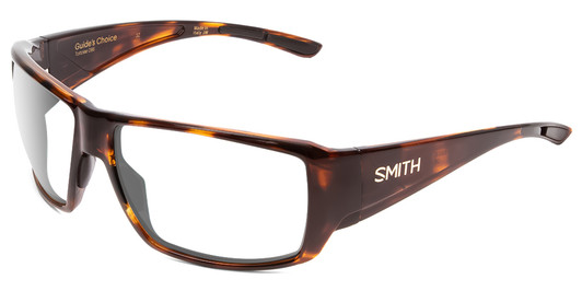 Profile View of Smith Optics Guides Choice Designer Reading Eye Glasses in Tortoise Havana Brown Gold Mens Wrap Full Rim Acetate 62 mm
