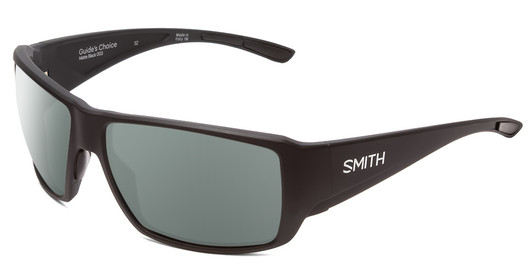Profile View of Smith Optics Guides Choice Designer Polarized Sunglasses with Custom Cut Smoke Grey Lenses in Matte Black Mens Wrap Full Rim Acetate 62 mm