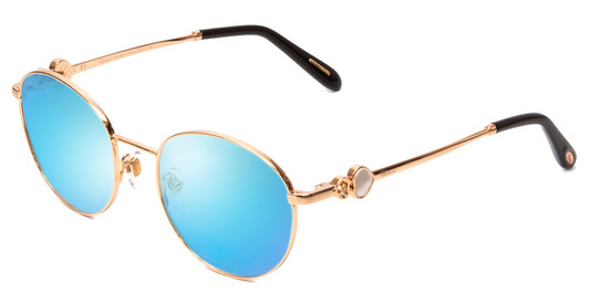 Profile View of Chopard VCHC52S-08FC Designer Polarized Sunglasses with Custom Cut Blue Mirror Lenses in Polished Copper Gold Ladies Round Full Rim Metal 51 mm