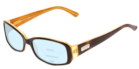 Profile View of Kate Spade Paxton/N/S Designer Progressive Lens Blue Light Blocking Eyeglasses in Tortoise Saffron Caramel Ladies Oval Full Rim Acetate 53 mm with Blue Light Zone functionality illustration laid over the lens