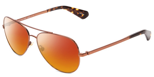 Profile View of Kate Spade Avaline2/S Designer Polarized Sunglasses with Custom Cut Red Mirror Lenses in Copper Havana Tortoise Ladies Aviator Full Rim Metal 58 mm