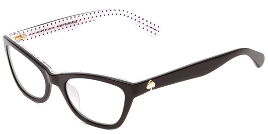 Profile View of Kate Spade Johneta/S Designer Blue Light Blocking Eyeglasses in Black White Polka Dot Ladies Cateye Full Rim Acetate 51 mm