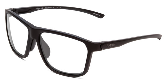 Profile View of Smith Optics Pinpoint Designer Reading Eye Glasses in Matte Black Unisex Square Full Rim Acetate 59 mm