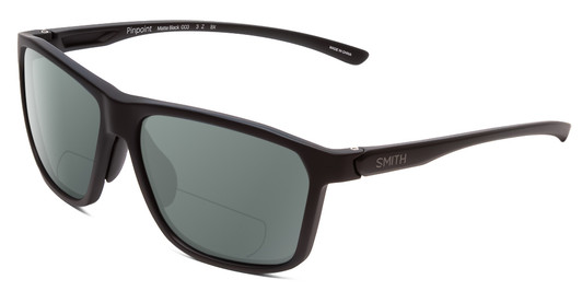 Profile View of Smith Optics Pinpoint Designer Polarized Reading Sunglasses with Custom Cut Powered Smoke Grey Lenses in Matte Black Unisex Square Full Rim Acetate 59 mm