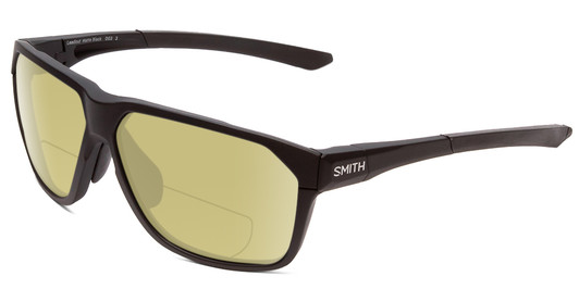 Profile View of Smith Optics Leadout Designer Polarized Reading Sunglasses with Custom Cut Powered Sun Flower Yellow Lenses in Matte Black Unisex Square Full Rim Acetate 63 mm