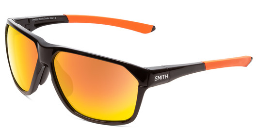 Profile View of Smith Leadout Sunglasses in Matte Black Cinder Orange/ChromaPop Red Mirror 63 mm