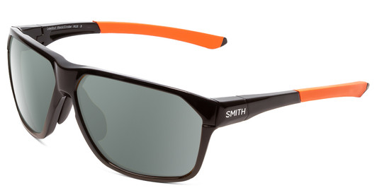 Profile View of Smith Optics Leadout Designer Polarized Sunglasses with Custom Cut Smoke Grey Lenses in Matte Black Cinder Orange Unisex Square Full Rim Acetate 63 mm
