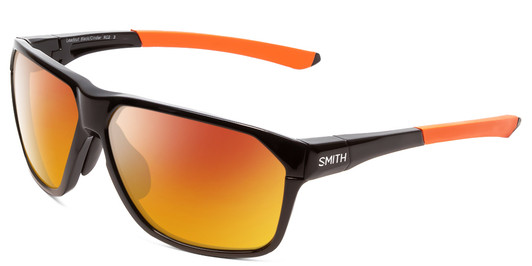 Profile View of Smith Optics Leadout Designer Polarized Sunglasses with Custom Cut Red Mirror Lenses in Matte Black Cinder Orange Unisex Square Full Rim Acetate 63 mm