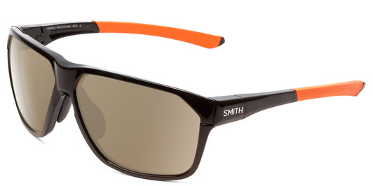 Profile View of Smith Optics Leadout Designer Polarized Sunglasses with Custom Cut Amber Brown Lenses in Matte Black Cinder Orange Unisex Square Full Rim Acetate 63 mm