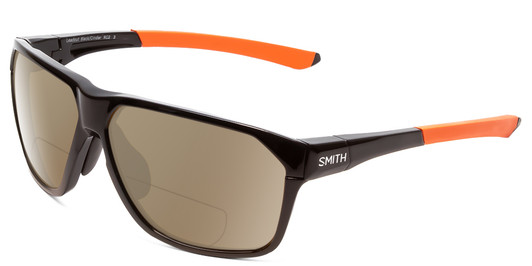Profile View of Smith Optics Leadout Designer Polarized Reading Sunglasses with Custom Cut Powered Amber Brown Lenses in Matte Black Cinder Orange Unisex Square Full Rim Acetate 63 mm