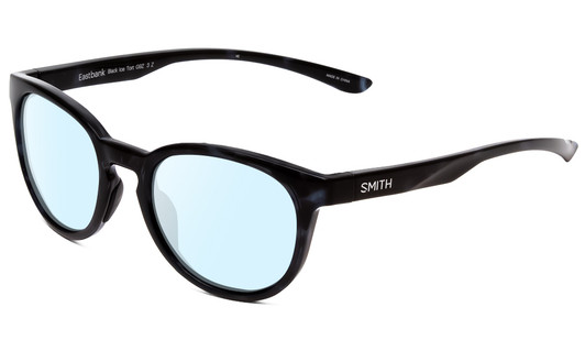 Profile View of Smith Optics Eastbank Designer Blue Light Blocking Eyeglasses in Black Ice Tortoise Marble Unisex Round Full Rim Acetate 52 mm