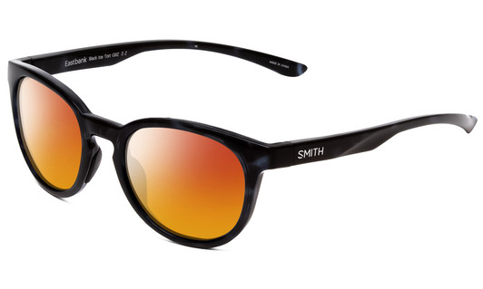 Profile View of Smith Optics Eastbank Designer Polarized Sunglasses with Custom Cut Red Mirror Lenses in Black Ice Tortoise Marble Unisex Round Full Rim Acetate 52 mm
