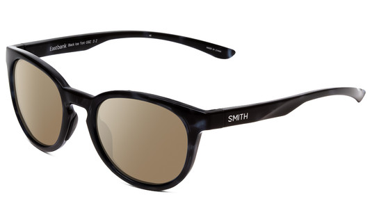Profile View of Smith Optics Eastbank Designer Polarized Sunglasses with Custom Cut Amber Brown Lenses in Black Ice Tortoise Marble Unisex Round Full Rim Acetate 52 mm