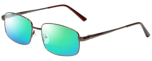 Profile View of Jubilee J5812 Designer Polarized Reading Sunglasses with Custom Cut Powered Green Mirror Lenses in Dark Brown Mens Rectangle Full Rim Metal 59 mm