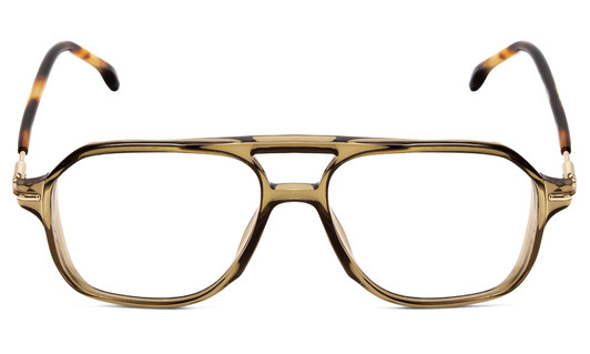 Front View of Carrera 239-4C3 Designer Reading Eye Glasses with Custom Cut Powered Lenses in Olive Green Crystal Unisex Aviator Full Rim Acetate 54 mm