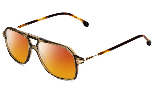 Profile View of Carrera 239-4C3 Designer Polarized Sunglasses with Custom Cut Red Mirror Lenses in Olive Green Crystal Unisex Aviator Full Rim Acetate 54 mm