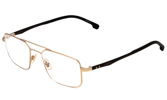 Profile View of Carrera 8845-A0Z Designer Reading Eye Glasses with Custom Cut Powered Lenses in Matte Gold Carbon Fiber Unisex Aviator Full Rim Metal 53 mm