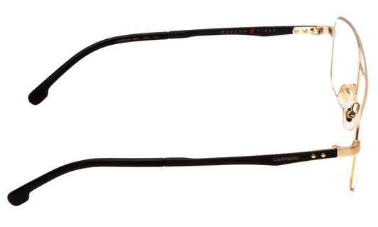 Side View of Carrera 8845-A0Z Designer Blue Light Blocking Eyeglasses in Matte Gold Carbon Fiber Unisex Aviator Full Rim Metal 53 mm