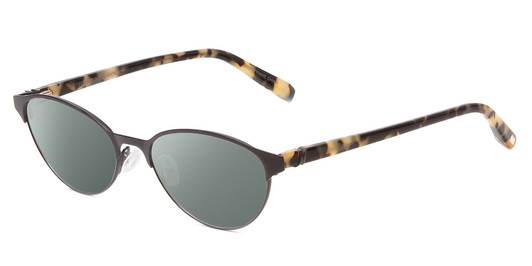 Profile View of Jones New York J137 Designer Polarized Sunglasses with Custom Cut Smoke Grey Lenses in Black & Tokyo Tortoise Havana Brown Gold Unisex Oval Full Rim Metal 49 mm