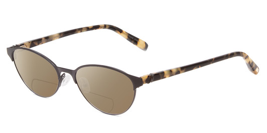 Profile View of Jones New York J137 Designer Polarized Reading Sunglasses with Custom Cut Powered Amber Brown Lenses in Black & Tokyo Tortoise Havana Brown Gold Unisex Oval Full Rim Metal 49 mm