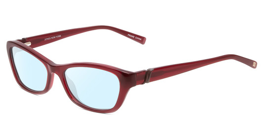Profile View of Jones New York J226 Designer Progressive Lens Blue Light Blocking Eyeglasses in Burgundy Crystal Red Unisex Cateye Full Rim Acetate 50 mm