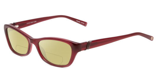 Profile View of Jones New York J226 Designer Polarized Reading Sunglasses with Custom Cut Powered Sun Flower Yellow Lenses in Burgundy Crystal Red Unisex Cateye Full Rim Acetate 50 mm